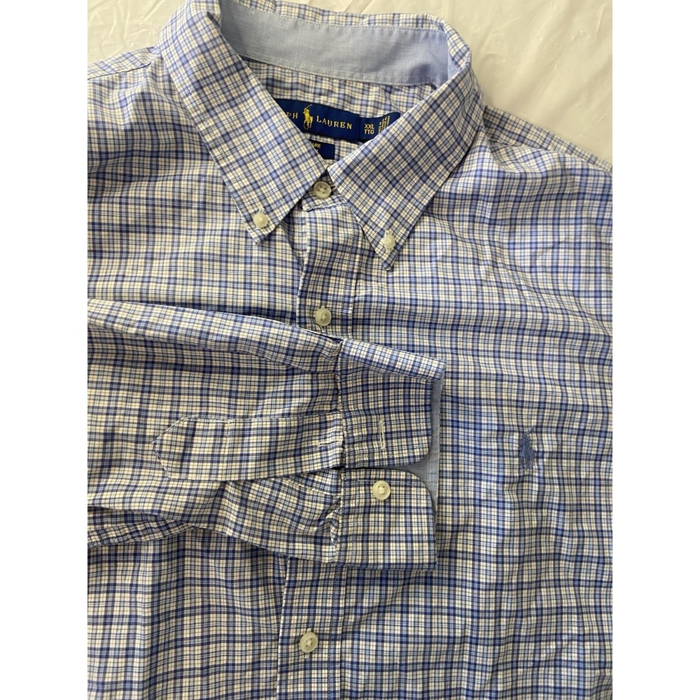 Men's Ralph Lauren Easy Care Stretch Long Sleeve Blue Plaid Dress Shirt-Size 2XL
